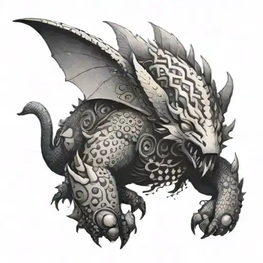 A Tattoo Of A Mythical Creature Inspired By Both Gaming And Travel Motifs