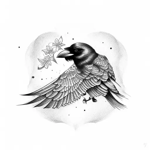 Crow With Cherry Blossom Wing
