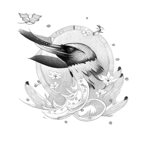 Wide Wing Crow With One Cherry Blossom Wing