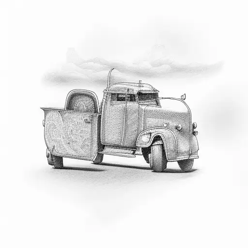 A Truck Driving Along A Winding Road With A Guitar In The Back