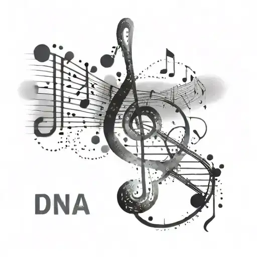 An Abstract Design Combining Musical Symbols And Dna Elements