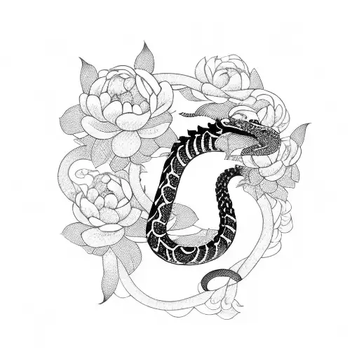 Chinese Zodiac Snake Amongst Peonies