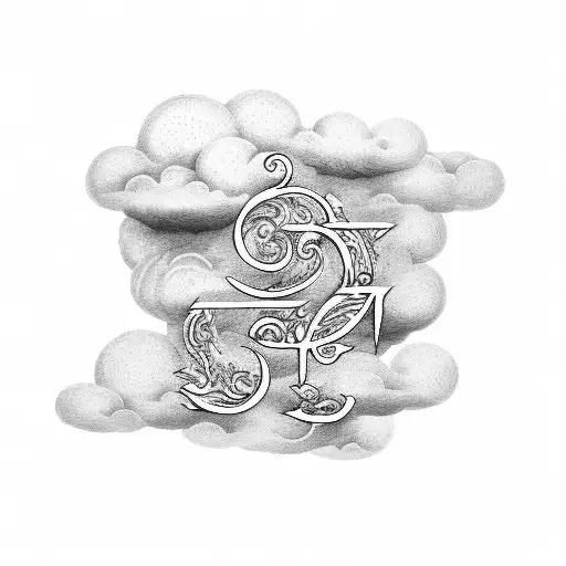 Japanese Tattoo With Big Letters And Cloud Background