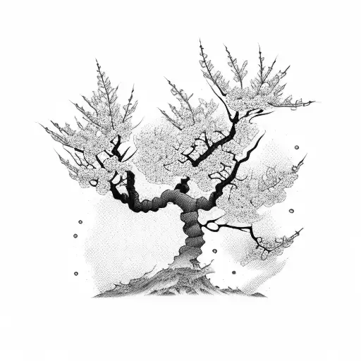 Japanese Cherry Blossom Tree With Demons Hidden In The Branches