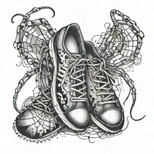 A Gothic Spider Weaving A Web Of Music Notes And Running Shoes