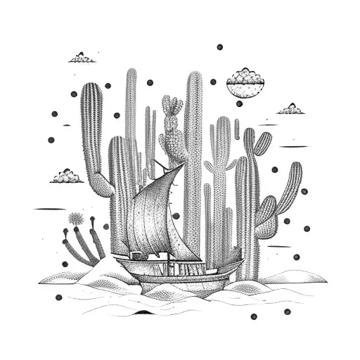 A Detailed Pirate Ship Sailing Through A Sea Of Cacti