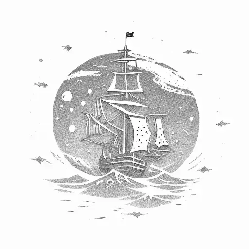 A Silhouette Of A Pirate Ship Sailing Towards A Cactus Island On A Starry Night