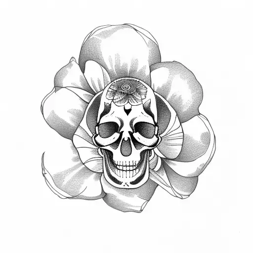 Hour Glass That Looks Like A Scale And In The Scale Is A Skull And A Flower