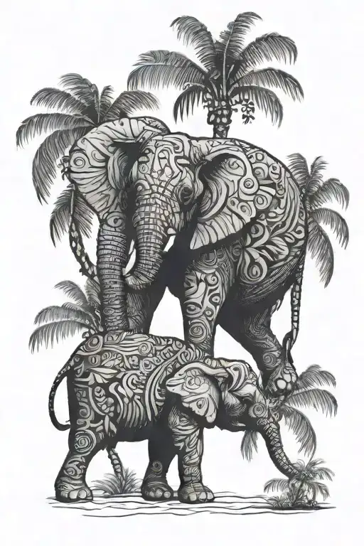 Elephant And Palm Tree Branch