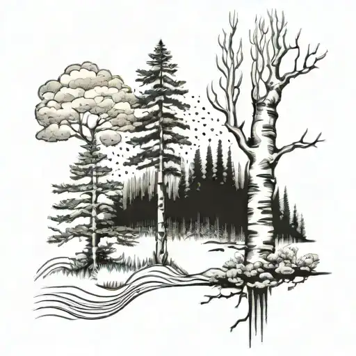 A Birch Tree And A Scots Pine Forest Scene