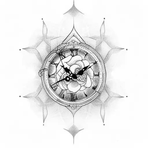 Clock With Rose And Breast Cancer Symbol