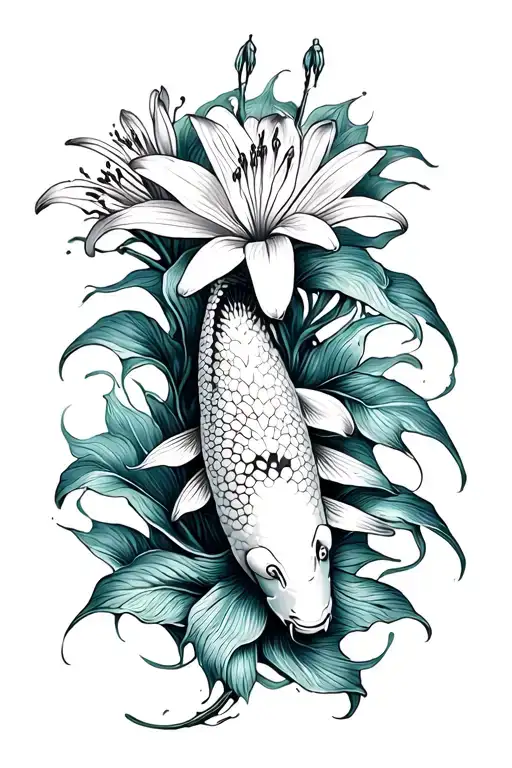 Koi And Spider Lily Flower