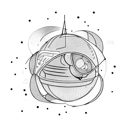 Astronaut Flying Holdin A Baloon In A Shape Of Volley Ball Exiting Space In A Shape Of A Triangle