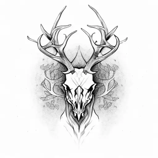 Stag Skull With Vines Dangling Off Antlers