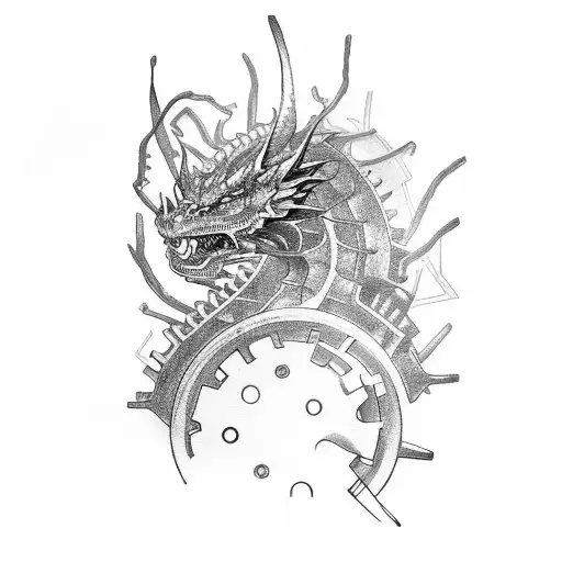 Dragon Intertwined With Gears And Machinery