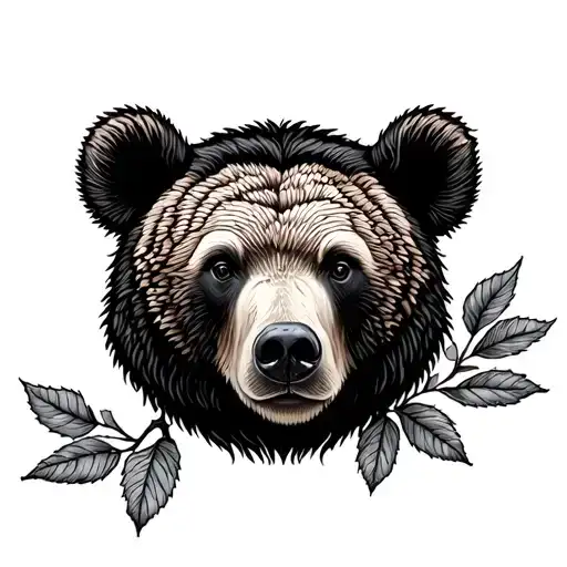 Bear In Peony With Leaves And Twig
