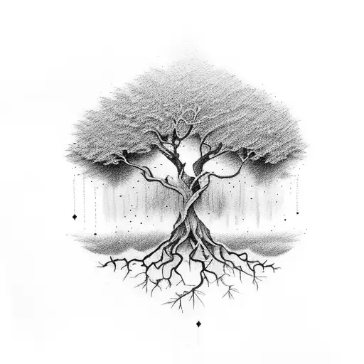 Halfchest Tattoo Of Tree That Branches Off To Shoulder