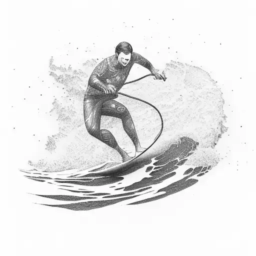 Surfer Riding A Wave Formed By Guitar Strings