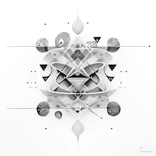 An Abstract Design Combining Musical Elements And Sensual Imagery In A Dotwork Style