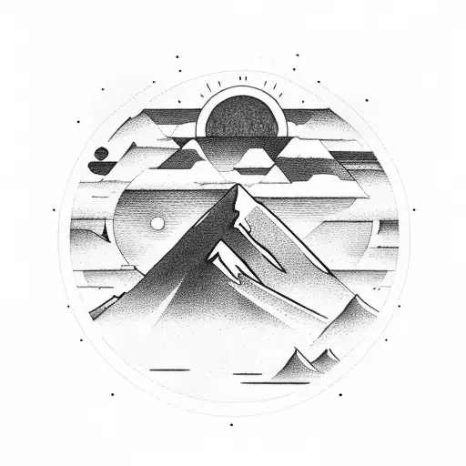 A Serene Mountain Landscape With A Meditating Figure Surrounded By Sun Rays