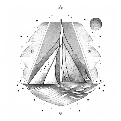 Sailboat On Ocean Waves Inside Pyramid Shaped Hourglass