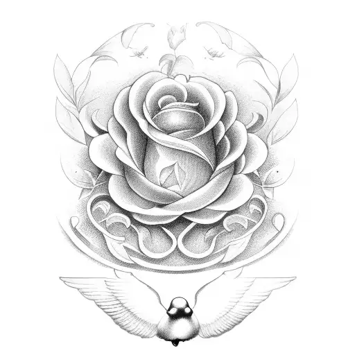 Bougainvillia Flower With Dove And Nutmeg Seed Semi Open