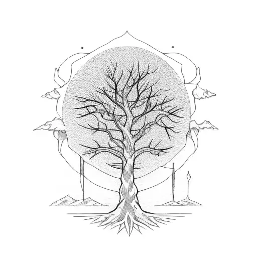 A Tree With Branches Forming The Shape Of A Sunset