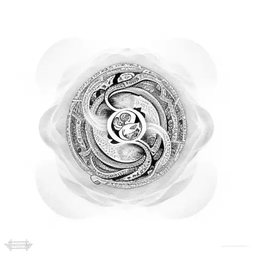 Yin And Yang Sign Surrounded By A Snake