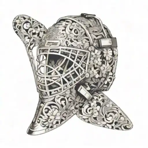 An Intricate Design Of Hockey Goalie Equipment Intertwined With Floral Patterns