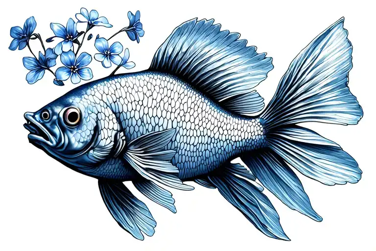 Beta Fish With Forget Me Not Flowers On Head