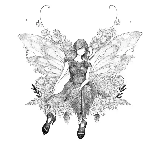 An Enchanting Fairy Sitting On A Bed Of Vibrant Flowers