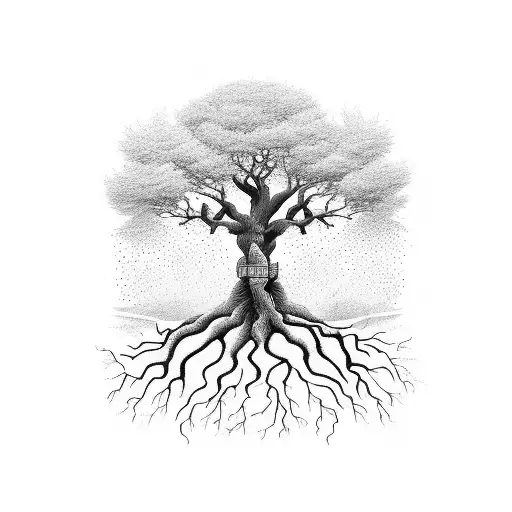 A Majestic Tree With Roots That Spell Out The Client's Initials