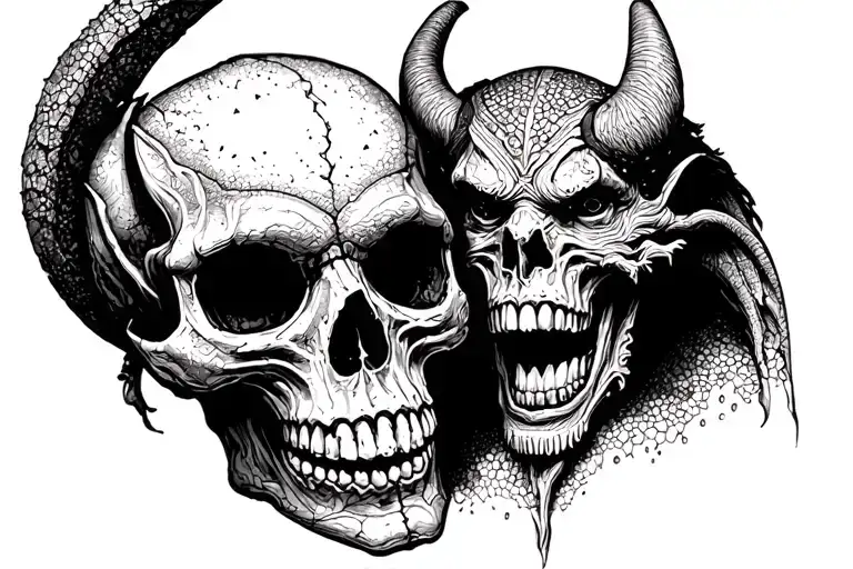 Skull And Demon In Grave Yard