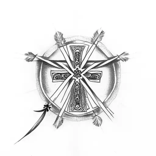 Christian Cross With Feather Hanging On The Bottom Of The Cross