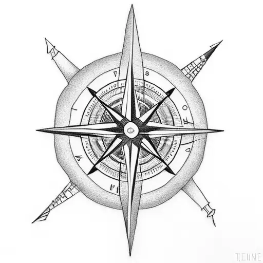 A Minimalist Tattoo Of A Compass With A Mountain Range As The Needle