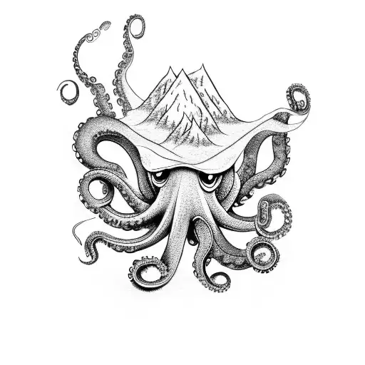 An Octopus Wrapped Around A Mountain Peak