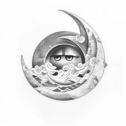 Crescent Moon With Sea Waves And Third Eye Awakening Amd Transformation