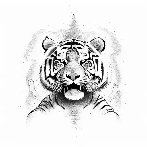 Create A Tattoo Of Jesus Wrestling A Tiger In A Dynamic Pose