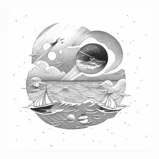 The Ocean The Solar System And A Boat Sailing