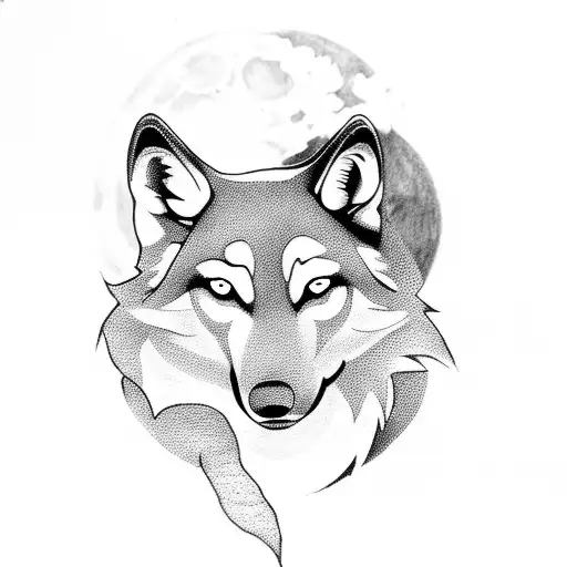 A Wolf Silhouette With A Moon Inside