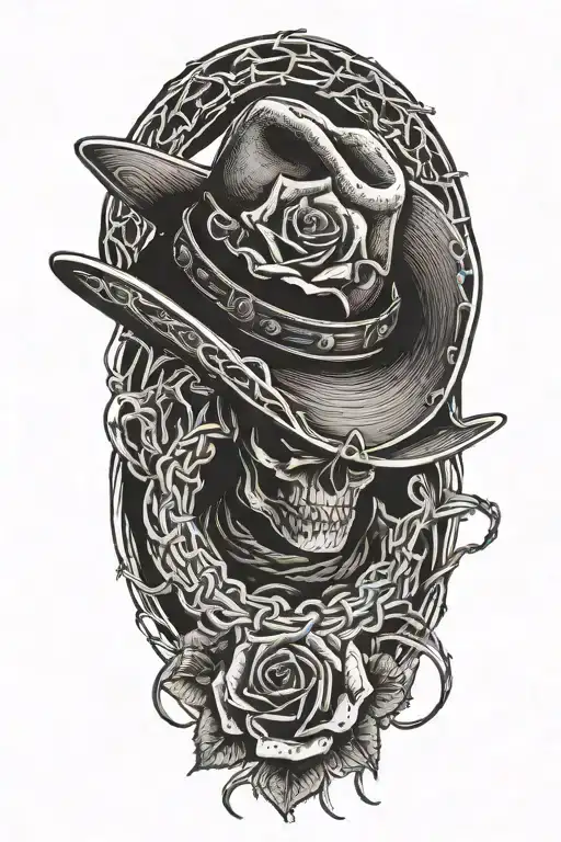 Cowboy Hat With A Rose Intertwined With Barbed Wire