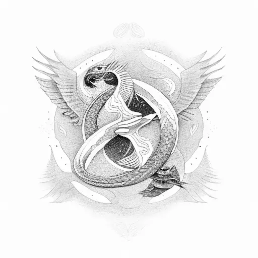 Cobra And Dove Together In Ying Yang