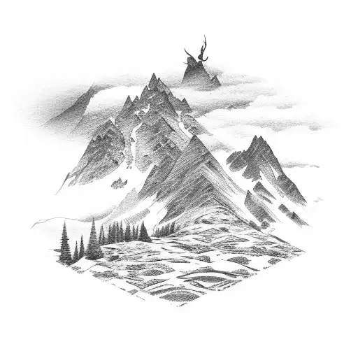 Mountain Scene With Someone Looking At It On Bench