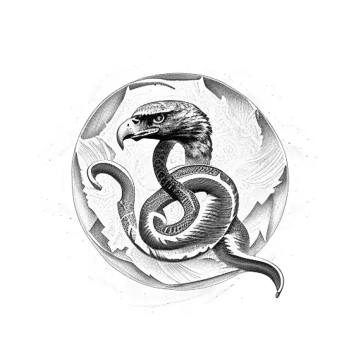 Eagle Attacking A Serpent In A Dotwork Style