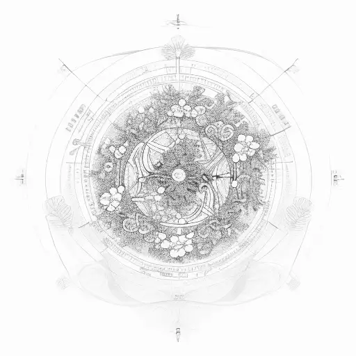 A Straight Line Adorned With Flowers With The World Circles Written In It