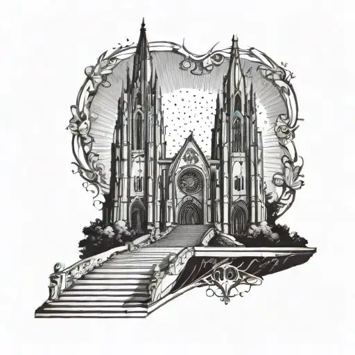 Gothic Cathedral With A Skateboard Ramp Leading Up To It