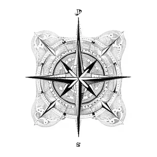 A Vintage Compass Rose Surrounded By Intricate Dotwork Patterns