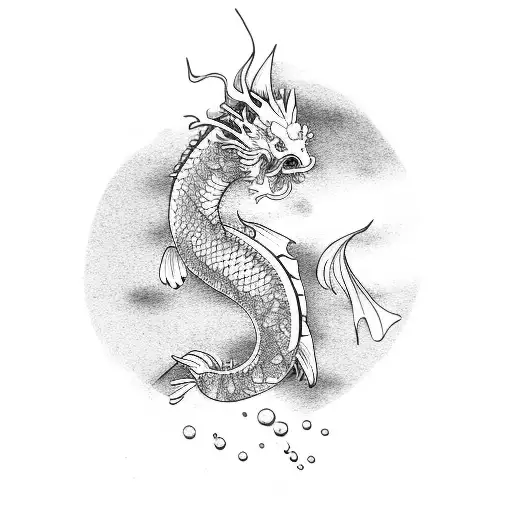 Koi Fish And Dragon Half Sleeve