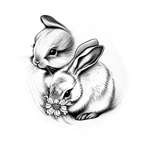 Baby Bunny Eating A Flower