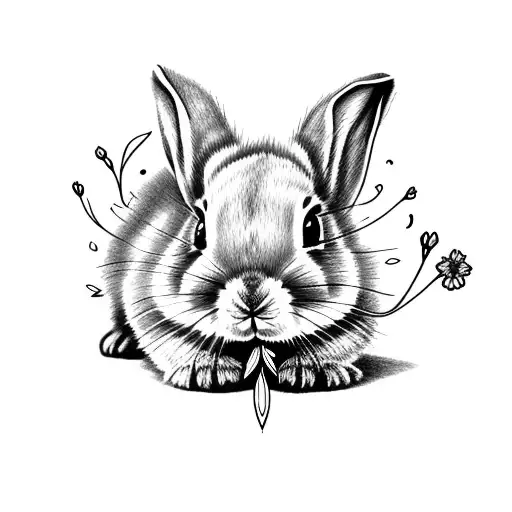 Baby Bunny Eating A Flower